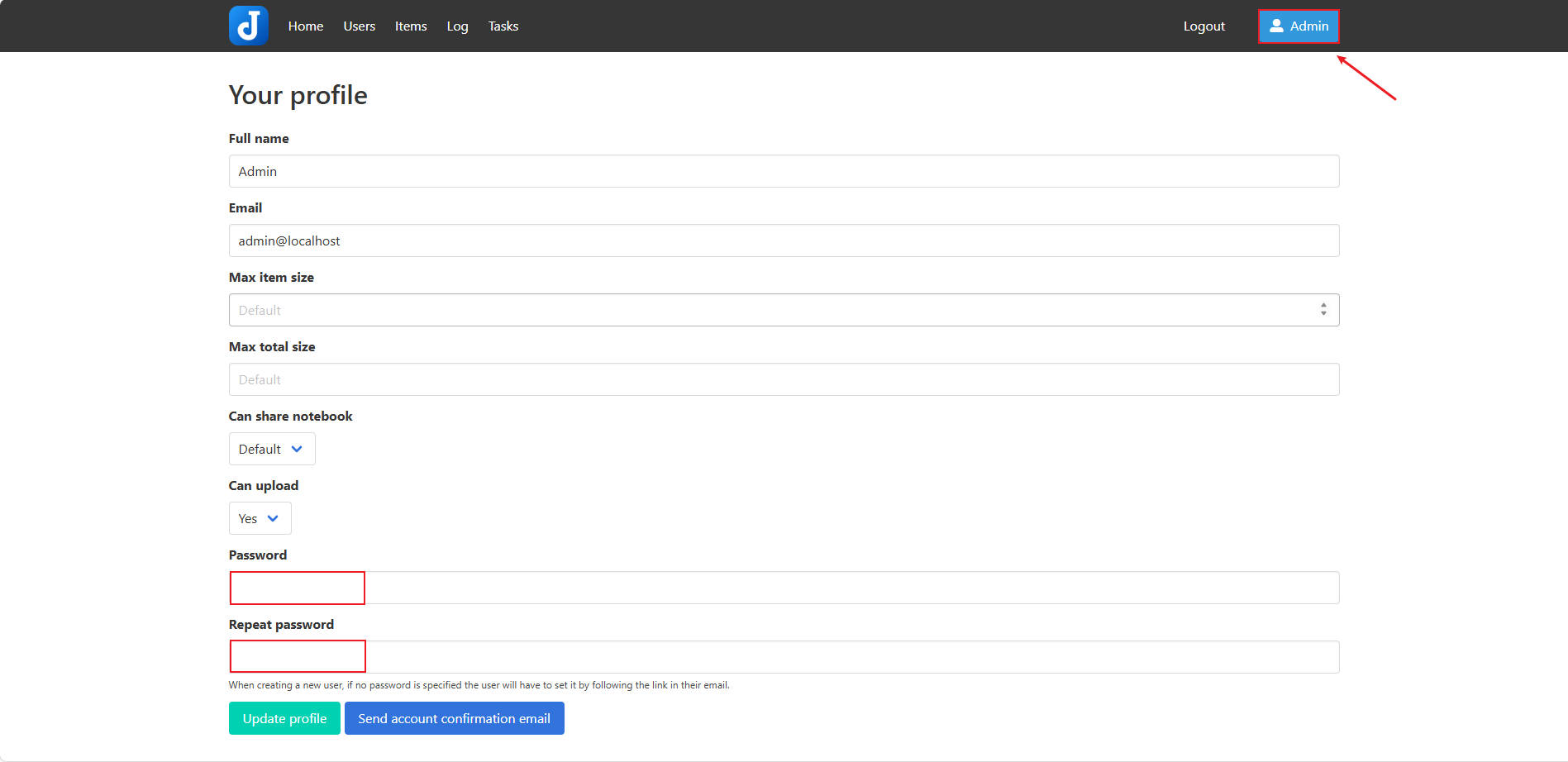 Joplin Server登录界面